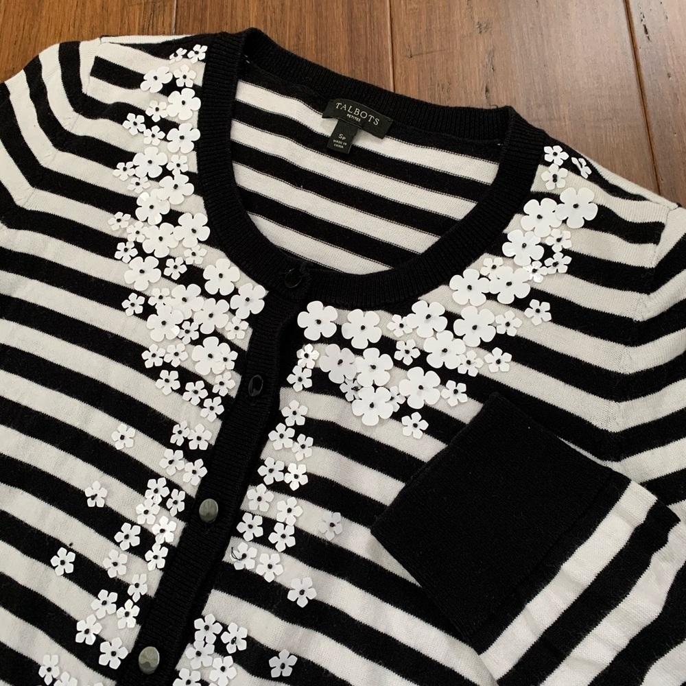 Talbots sparkle flower stripe cardigan